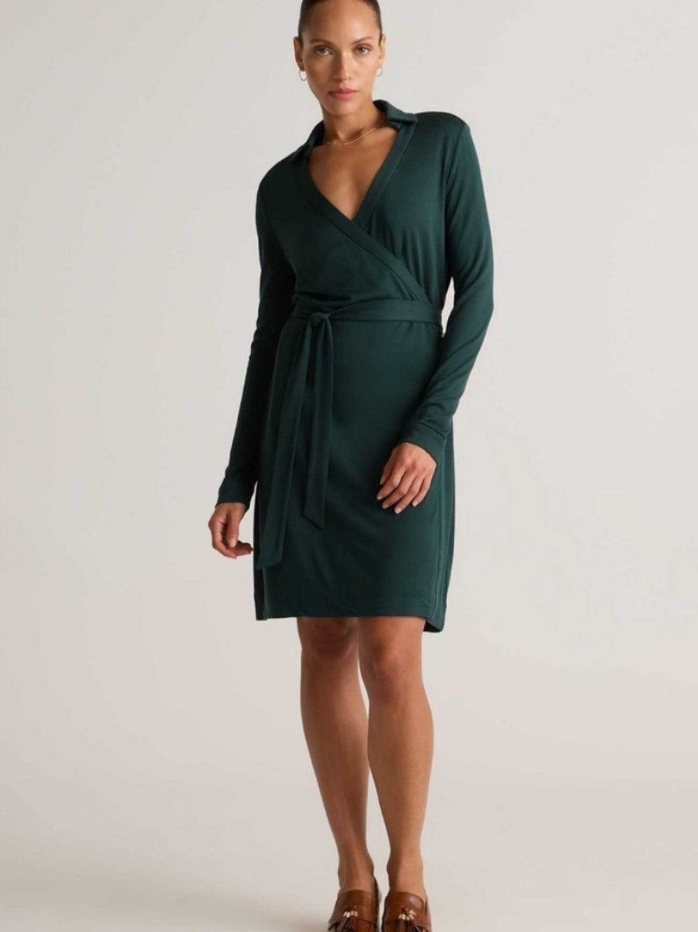 Quince 100% Silk Jersey Mini Wrap Dress in Evergreen Sz M